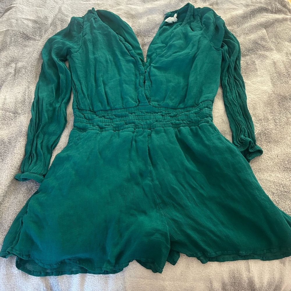 Anthropologie Somerset Green Long Sleeve Romper M